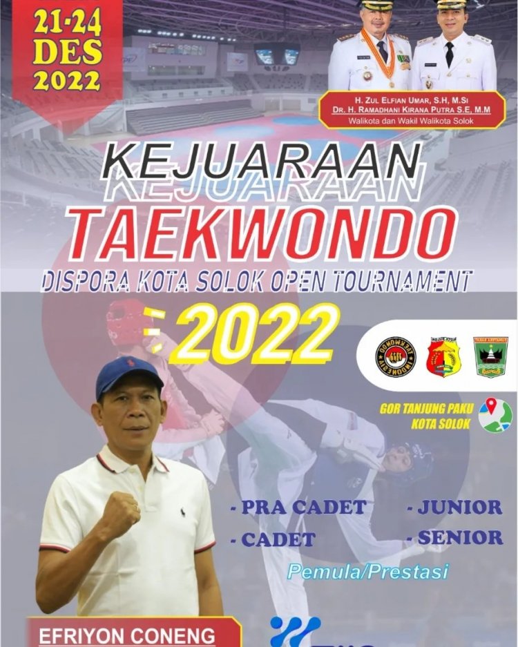 Kota Solok Menjadi Tuan Rumah Kejuaraan Taekwondo se-Sumatera 21 – 24 Desember 2022 Mendatang