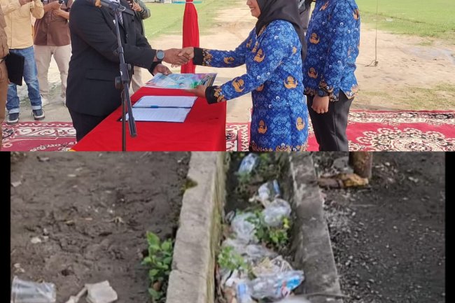 Usai  2.436 PPPK Paruh Waktu Terima SK, Wajah Lapangan GOR Batu Batupang Basilemak dengan Sampah