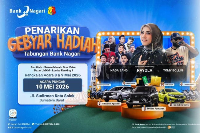 Kota Solok Jadi Tuan Rumah Gebyar Hadiah Tabungan Bank Nagari 2026, UMKM dan Ekonomi Lokal Dipacu